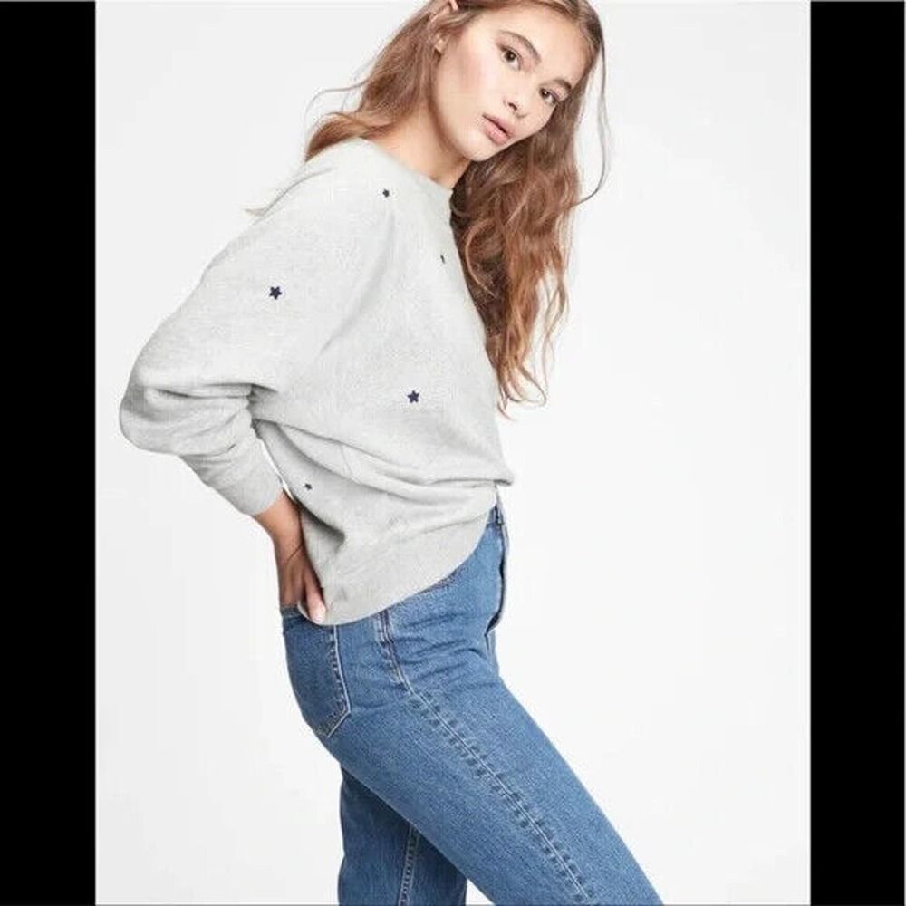 GAP Sweats Vintage Soft Grey Raglan Sweatshirt Navy Blue Stars Small